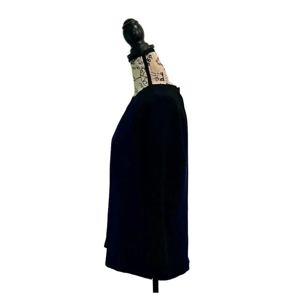 J.Crew Women’s Navy Black Crepe Baseball Blouse Size 2 | Dark Coquette Goth Chic